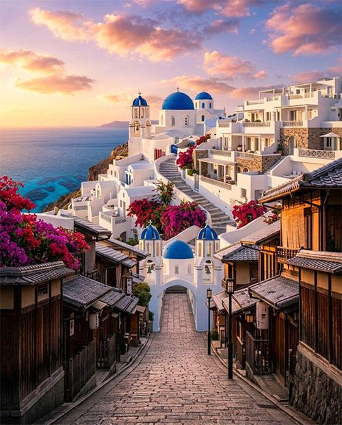 Casas blancas en Santorini, Grecia